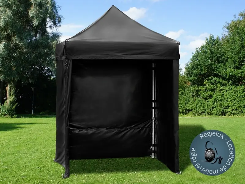 Tente pliante pro noire 2m/2m (+ 4 côtés et housse de transport sur roulettes)